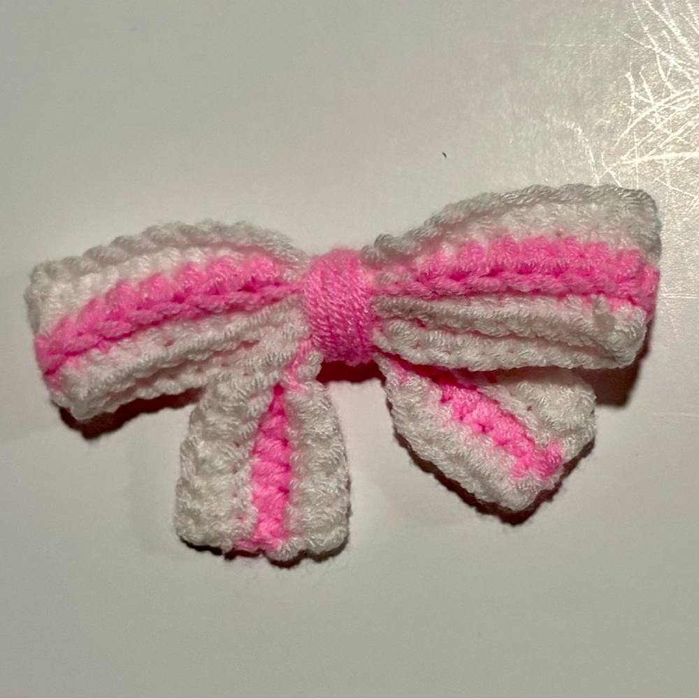 Pink and White Knitted Hair Bow for Kids